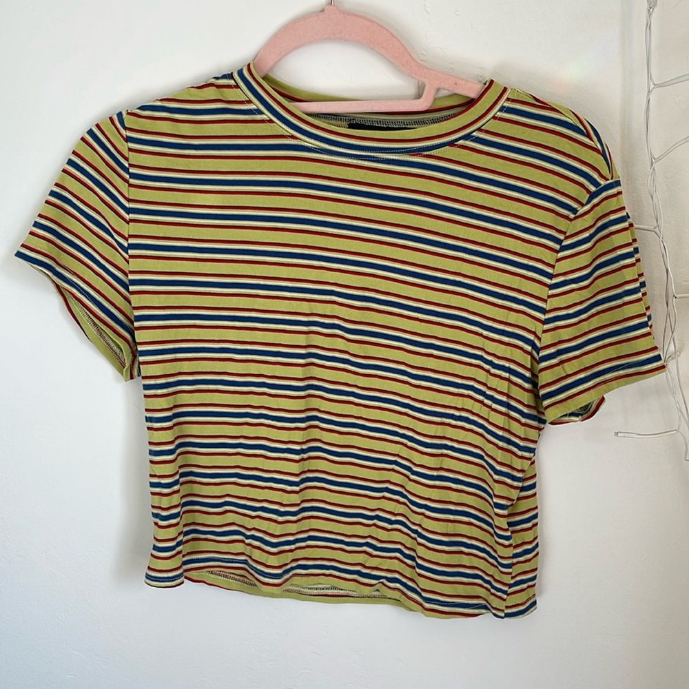 Cider brand size extra large, cropped stripe, short sleeve top
